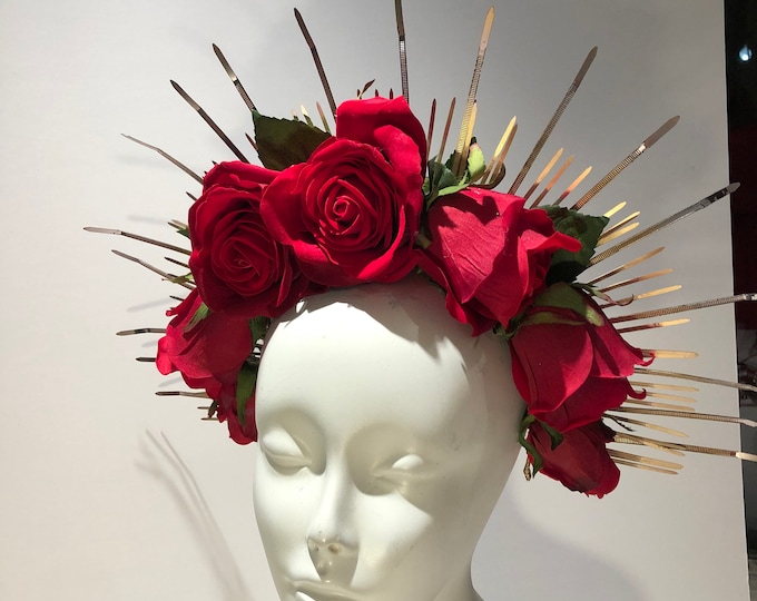 Red rose Headpiece- Flower Crown - Bridal- Derby