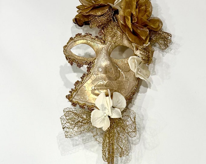 Gold Masquarade Mask with stick - Mardi Gras  Halloween
