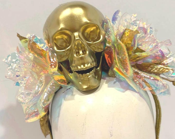 Day of the Dead Headpiece- Halloween- Gold headband
