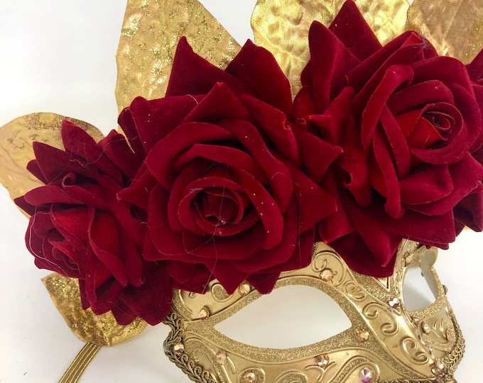 Red Rose Masquerade mask- Mardi Gras mask