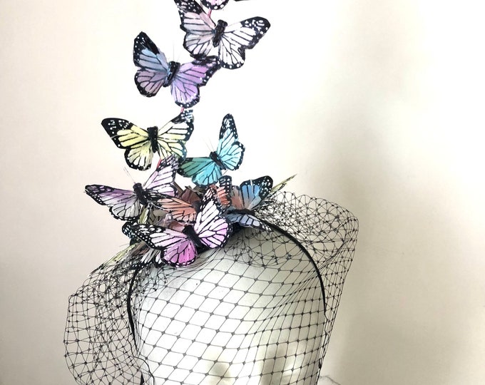 Butterfly Fascinator for Wedding -Veiled hat- Derby