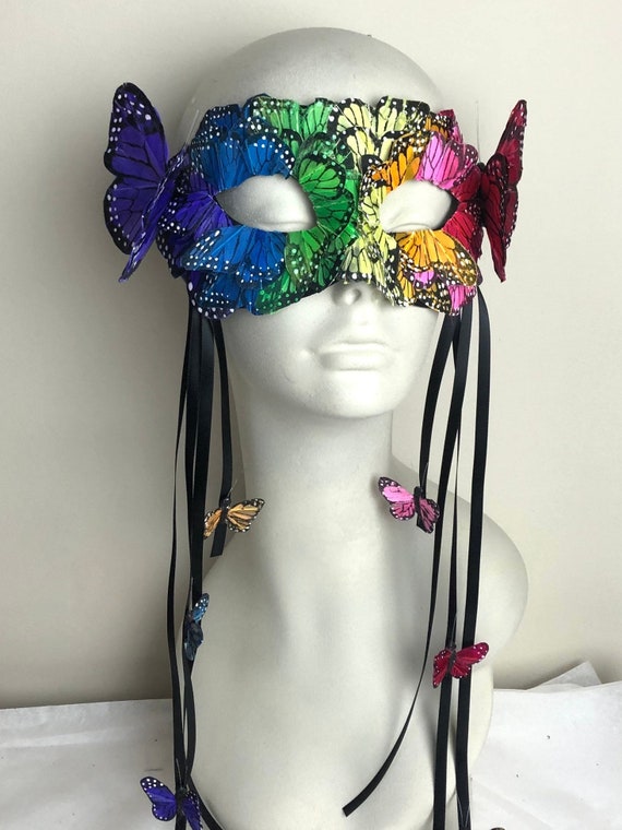 Custom Butterfly Venetian Masquerade Mask, Feathers & Rhinestone Filigree  Mask