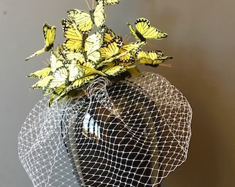 Yellow Fascinator- Butterfly Headpiece- Hat