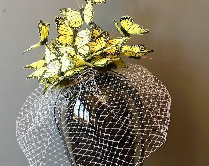 Yellow Fascinator- Butterfly Headpiece- Hat
