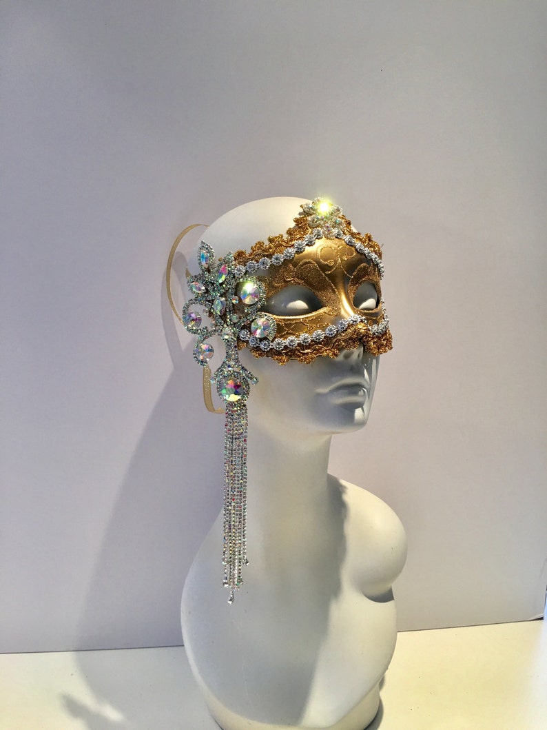 Gold Mask- Rhinestone Mask- Halloween Masquerade image 5