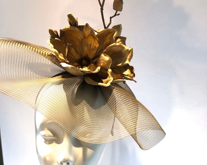 Gold Fascinator- Kentucky Derby- Tea party- Polo match