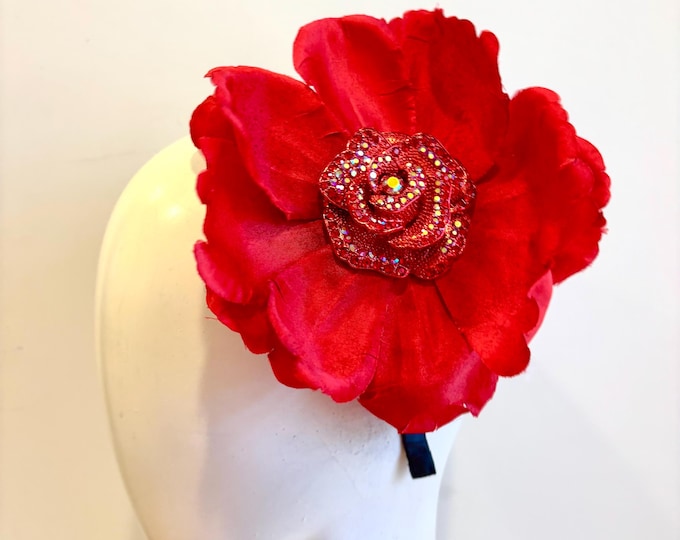 Red Fascinators -Rhinestone Kentucky derby- Red dress Party