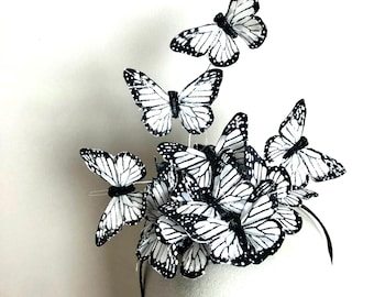 Butterfly Fascinator- Black and white headband