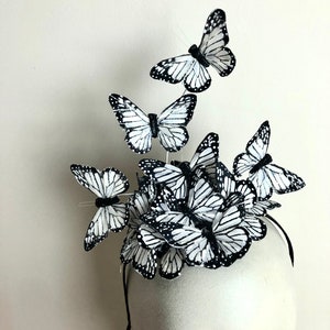 Butterfly Fascinator- Black and white headband