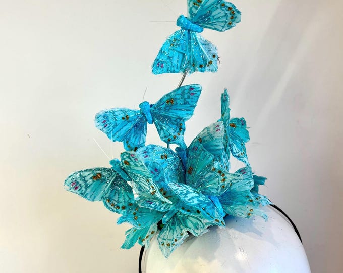 Turquoise Butterfly  fascinator- Derby Hat- Hat Lunch