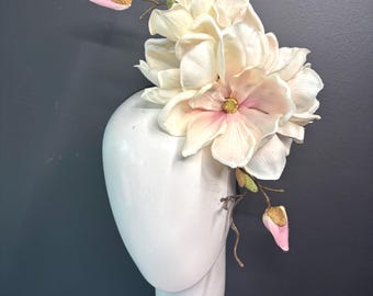 Tocado rosa crema - Rosa rubor - Derby - Fiesta del té - Partido de polo