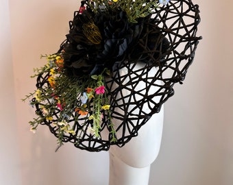 Black Fascinator- Derby Hat -Multi color flowers
