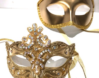 Couple Masquerade Mask- Gold Mardi Gras mask