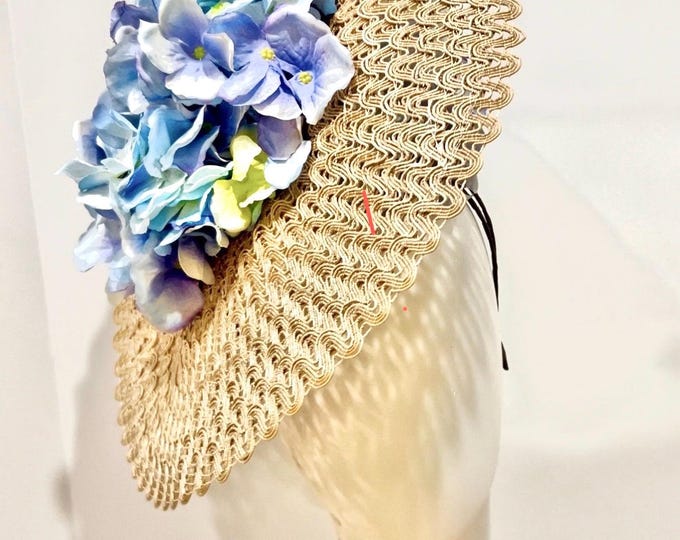 Blue Fascinator- Derby Flower Headpiece- Flower hat- hydrangea