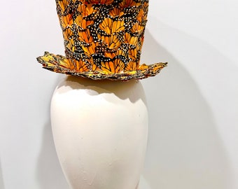 Orange fascinator Hat- Derby Top Hat - Butterfly