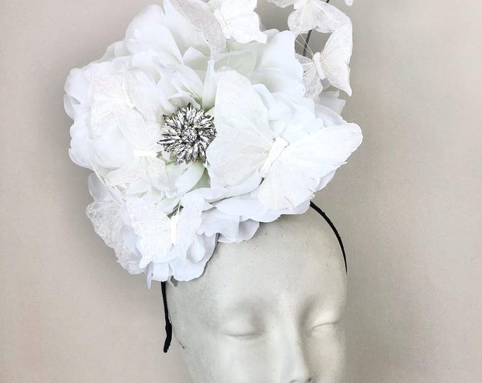 White Fascinator- Diner en Blanc -Butterfly and rhinestone -Derby