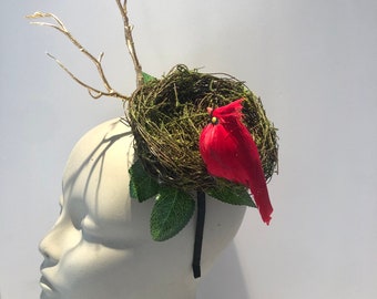 Cardinal headband- Nest Fascinator- Derby- Nature