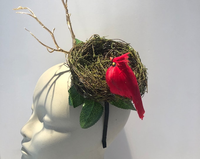 Cardinal headband- Nest Fascinator- Derby- Nature