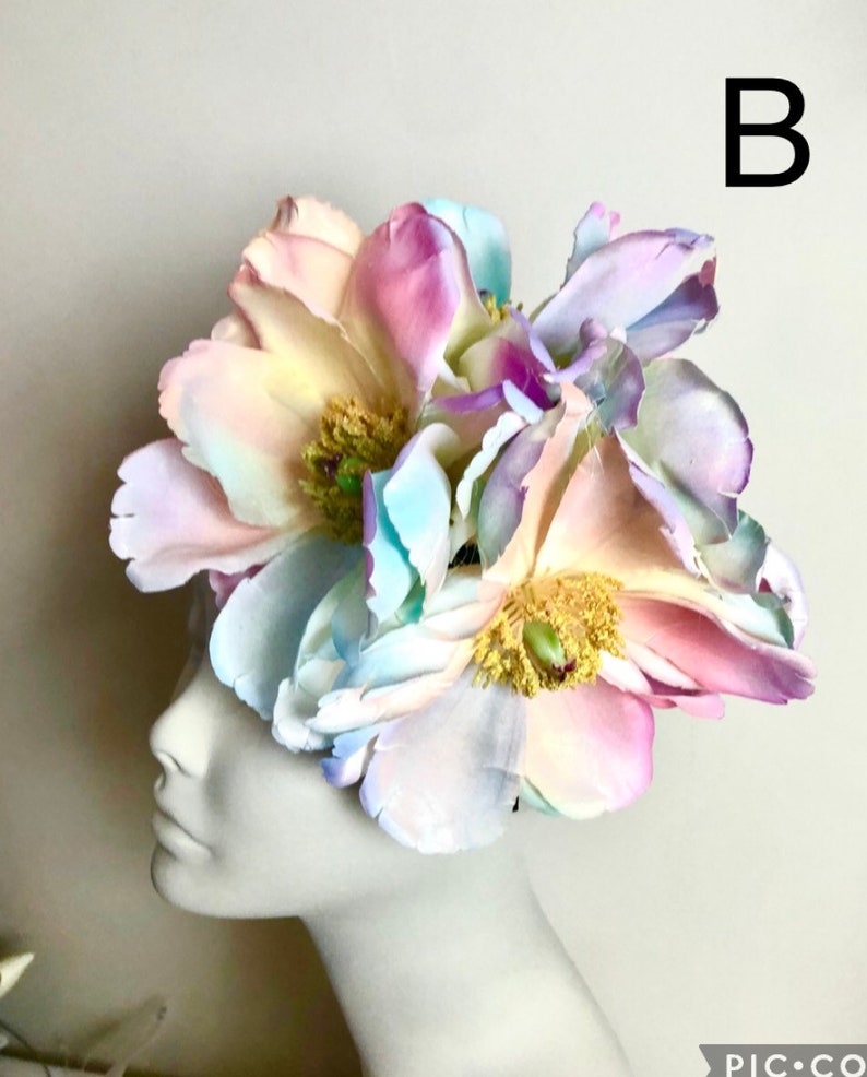 Pastel Multi Fascinator-Magnolia Flower headpiece Ladies headband image 1