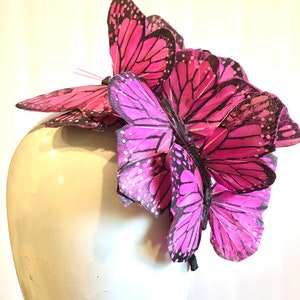 Vivid magenta Butterfly fascinator- Mad Hatter- Wedding
