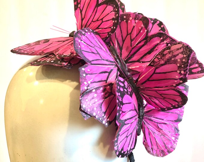Vivid magenta Butterfly fascinator- Mad Hatter- Wedding