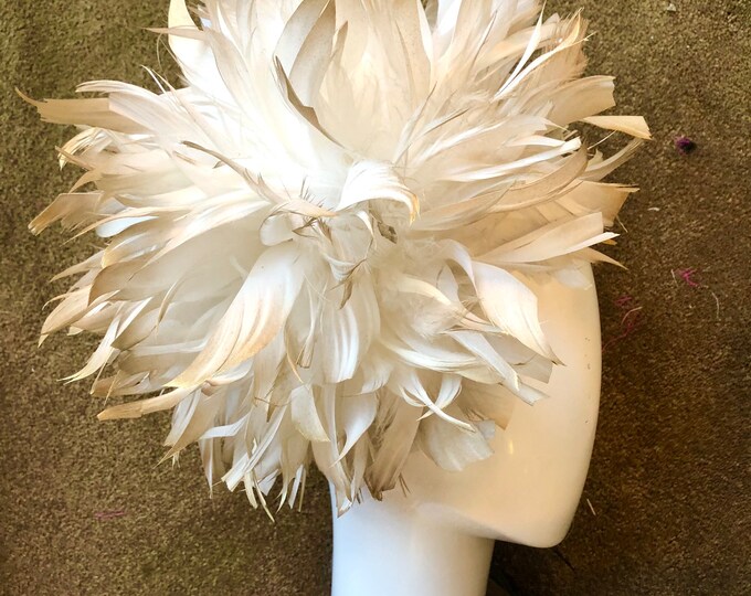 White and gold Fascinator- Wedding - Derby Feather Hat