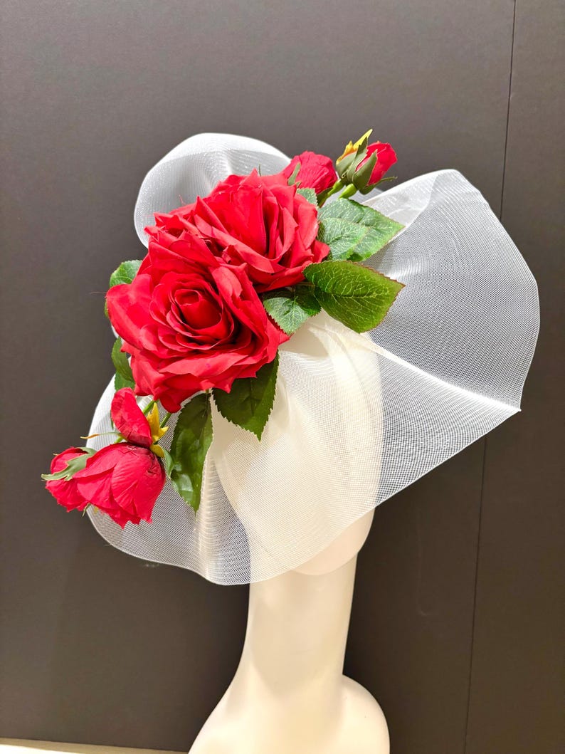Large Red Rose Hats- Wedding- Derby - Floral Fascinator - Etsy