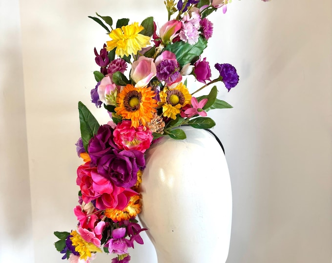 Multi Flower Fascinator -Wedding- Colorfull DerbyHat- Ladies lunch