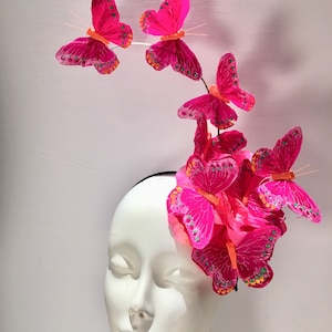 Tocado rosa fucsia - Sombrero de mariposa - Tocado único