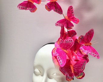 Hot Pink Fascinator- Butterfly Hat- Unique