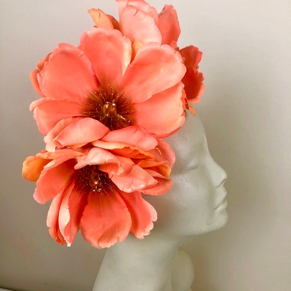 Coral Fascinator- Derby- Magnolia headband