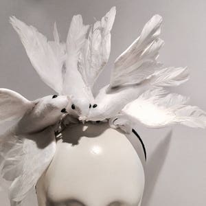 Witte Fascinator Diner en Blanc Bruiloft Vogelhoofddeksel afbeelding 3