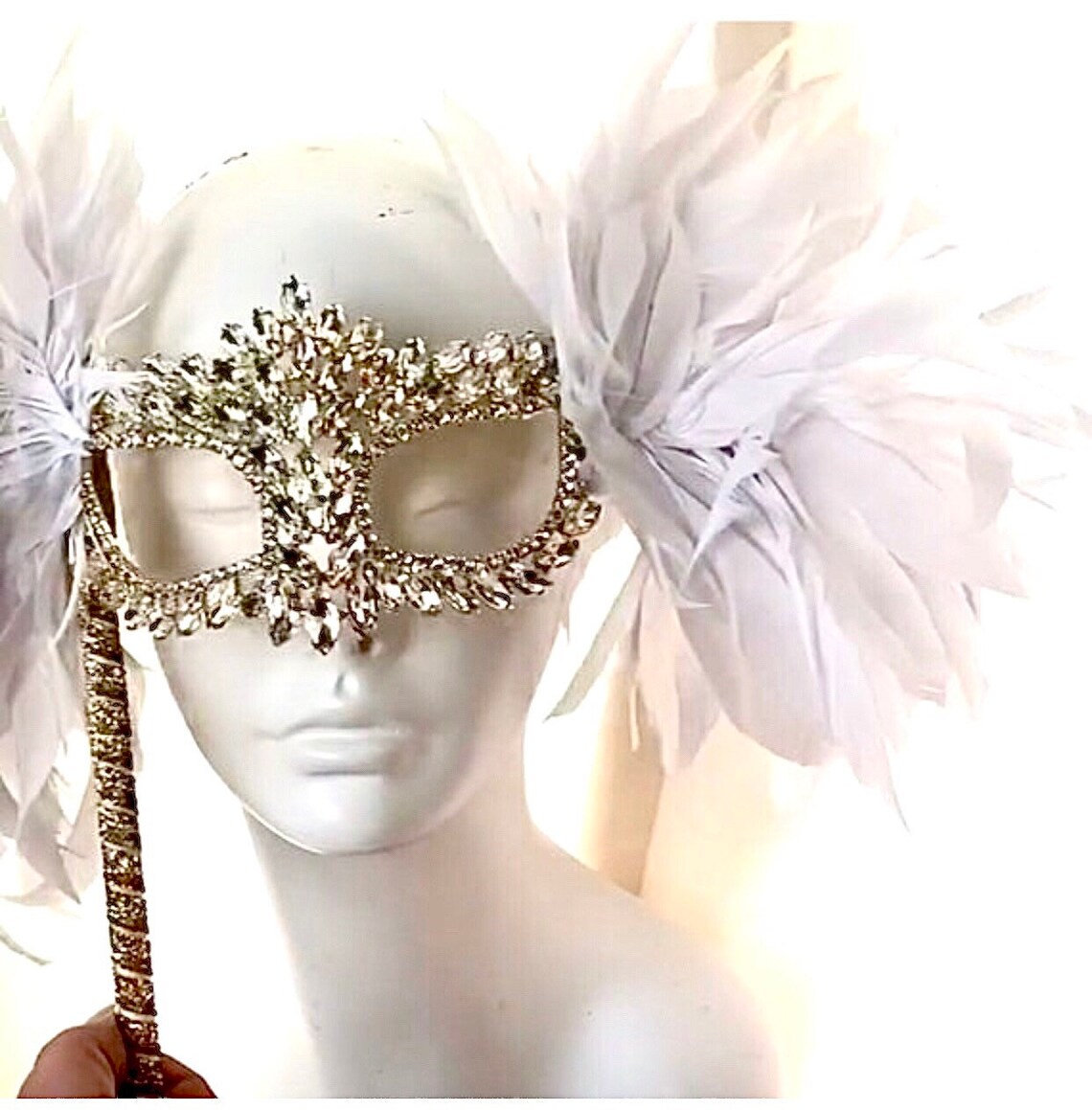 Mask on a stick Masquerade mask All white party Masks for Etsy