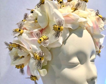 Bee Fascinator- Yellow Headdress- Ivory Fascinator