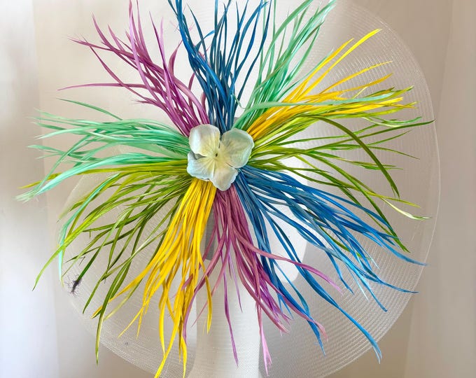 Blue lime Fascinator for Derby- Race Large Brim- Tea party