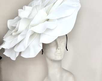 Large Rose White Fascinator -Derby- Diner en Blanc -Rose Headband