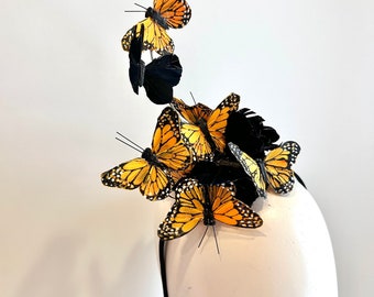 Orange Fascinators- Derby Butterfly Headdress- High Tea:)