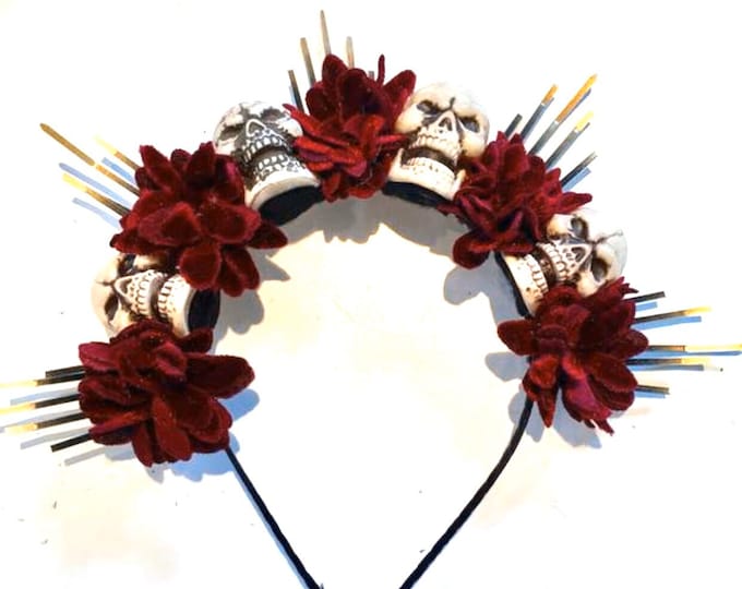 Skull Headband- Day Of the Dead Halloween- Headdress