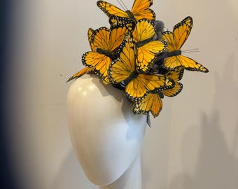 Orange Fascinators- Butterfly Hat- Derby Day- Wedding- Tea -Luncheon