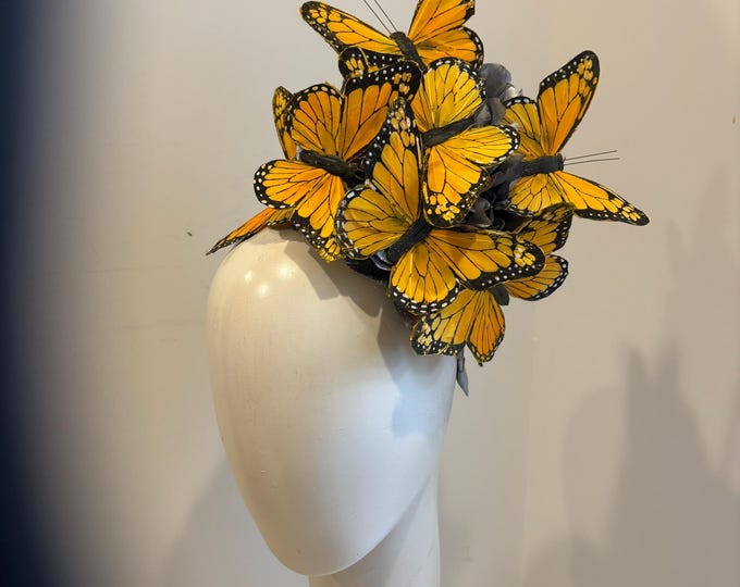 Orange Fascinators- Butterfly Hat- Derby Day- Wedding- Tea -Luncheon
