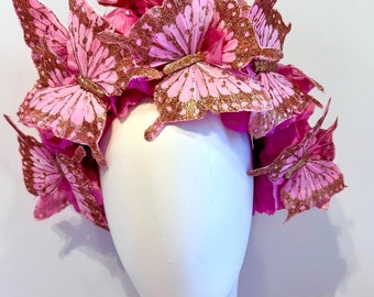 Butterfly Headpiece -Derby wear- Pink Butterfly fascinator
