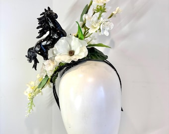 White black Fascinator- Derby headband- Horse fascinator- Polo Match