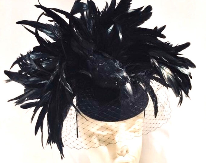Black Fascinator- Derby -Bird Headband- Crow