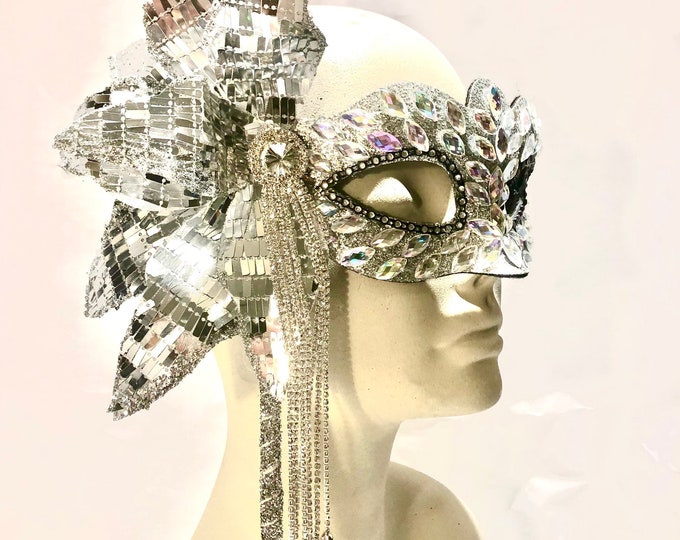 Silver masquerade Ladies Mask- Mardi Gras stick mask