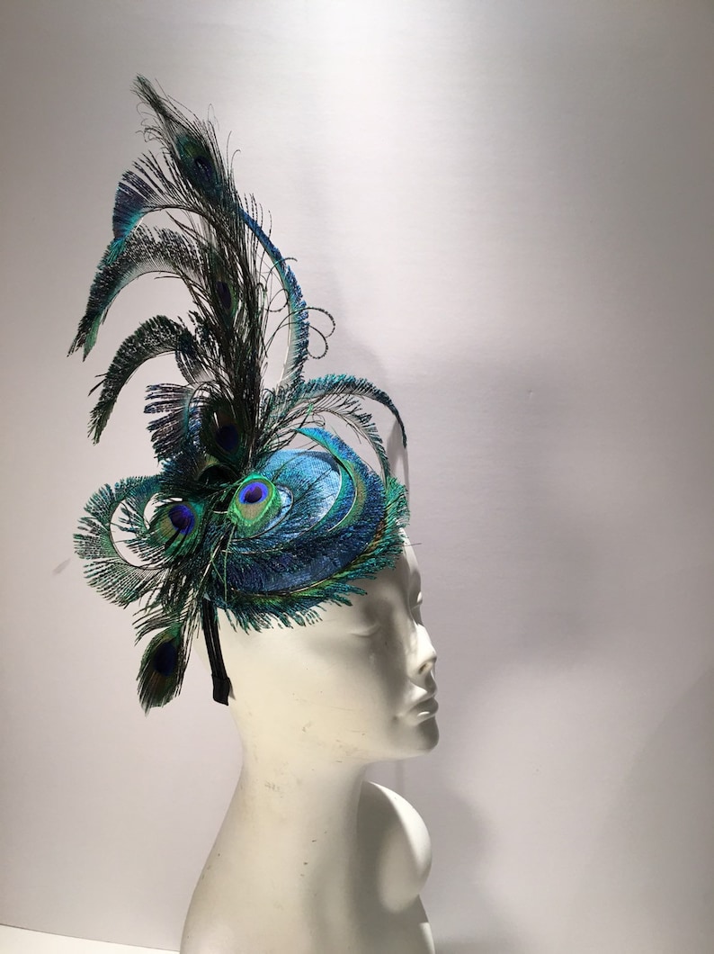 Peacock Fascinator- Navy Hat- Derby image 2
