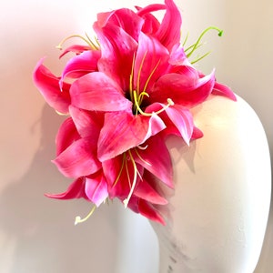 KY Derby Oaks Floral Fascinator Headband Headpiece with Pink and Cream Accents Kentucky Derby Mini Top Hat, Pink and Beige Flower Mini Top  main image 4