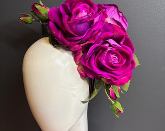 Magenta Rose Fascinator –Hair Accessory, Headband Flower Piece
