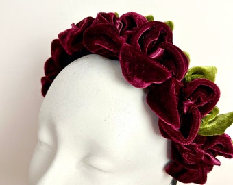 Velvet Rose Headband- Wine headband