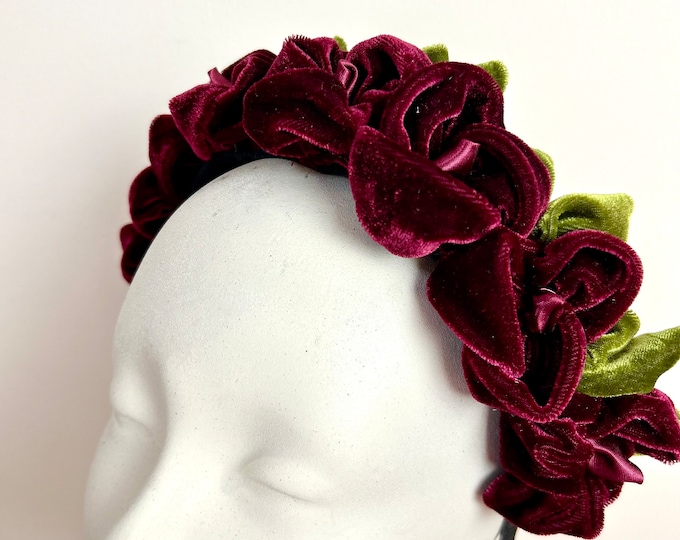 Velvet Rose Headband- Wine headband