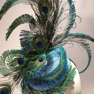 Peacock Fascinator- Navy Hat- Derby turq shown